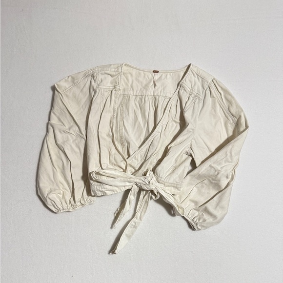 Free People Tops - Free People Cream Crop Top Size L Wrap Blouse